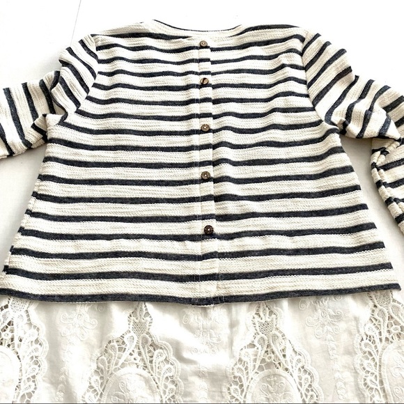 Stripe Cream Gray Light Sweater Sz Small Layered Top Nautical Casual Lace Summer - Picture 6 of 12